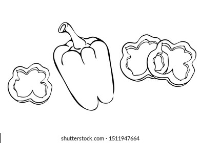 Bell Pepper Paprika Slices Outline Illustration Stock Vector (Royalty ...