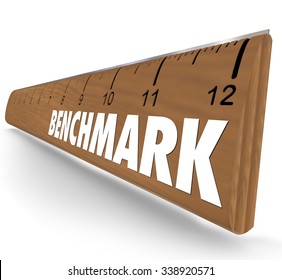 Benchmark word on a ruler to illustrate measuring the difference between companies or products in comparison