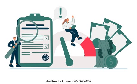 Benchmarking As Business Compare Tool For Improvement Tiny Person Concept. Performance, Quality And Cost Comparison To Competitor Companies Illustration. Development Strategy, Plan And Method.