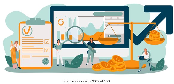 Benchmarking concept set. Idea of business development and improvement. Compare quality with competitor companies. Isolated flat illustration