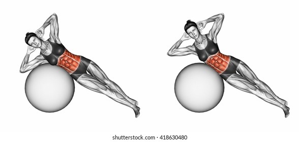 Bending The Body On Fitball. 3D Illustration