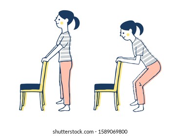 Bending Stretching Exercises Using Chairs Stock Illustration 1589069800