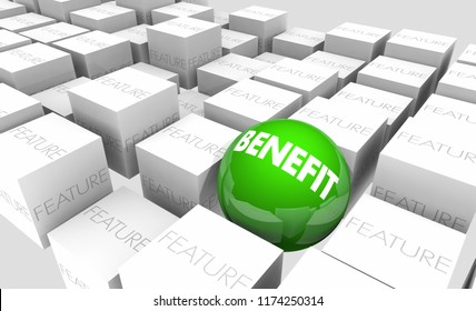 Benefit Vs Feature Advantage Value Sphere In Cubes 3d Illustration