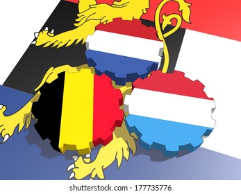 Benelux States Flag On Gears