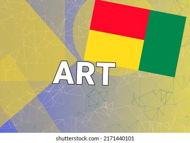 Benin art . Nation flag on colorful background. Porto Novo, Cotonou and Benin art concept. Creation, oeuvre and exhibition BEN. Abstract triangular style, 3d image