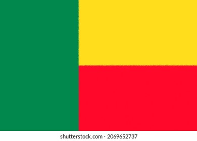 Benin  flag. Bj national banner. Benin patriotism symbol. State banner of capital of  Porto Novo, Cotonou . Nation independence BEN. Flag with splatter strokes effect. 2D Image