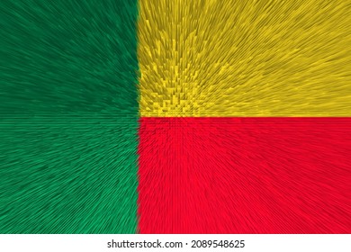 Benin  flag. Bj national goverment logo. State banner of capital of  Porto Novo, Cotonou  city. Benin  patriotism symbol. Nation independence BEN. Flag styling extrusion of pyramid. 3D Image