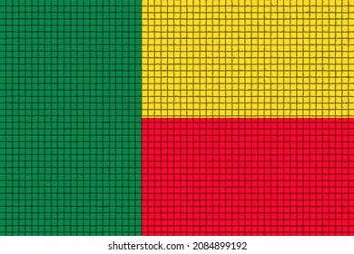 Benin  flag. Bj national logo. Benin  patriotism symbol. State banner of capital of  Porto Novo, Cotonou . Nation independence BEN Flag with filter tiles. 2D Image