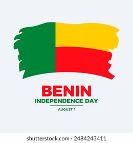 Benin Independence Day poster illustration. Benin grunge flag icon isolated on a gray background. Benin paintbrush flag symbol. Template for background, banner, card. August 1. Important day - Powered by Shutterstock