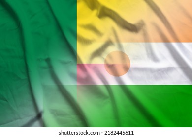 Benin and Niger state flag transborder contract NER BEN symbol country Niger Benin patriotism. 3d image