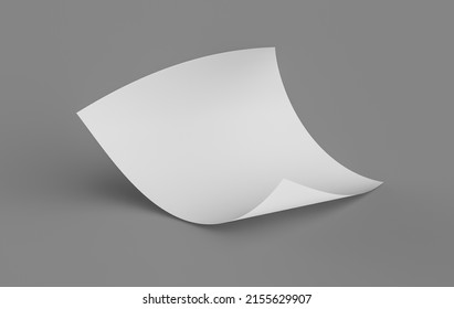 Bent Empty Paper Sheet. Empty Paper Mockup A4 Format Paper With Shadows On Gray Background 3d Illustration 