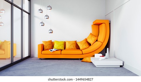 Bent Sofa In A Room Too Small - 3D Illustration