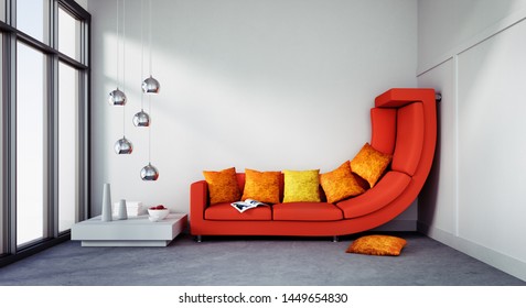 Bent Sofa In A Room Too Small - 3D Illustration