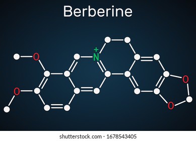 Berberine C20H18NO4, herbal alkaloid molecule. Structural chemical formula on the dark blue background. Illustration 