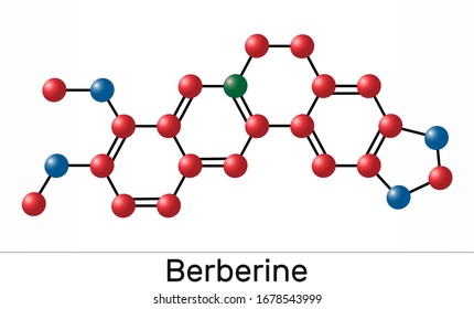 Berberine C20H18NO4, herbal alkaloid molecule. Molecule model. Illustration