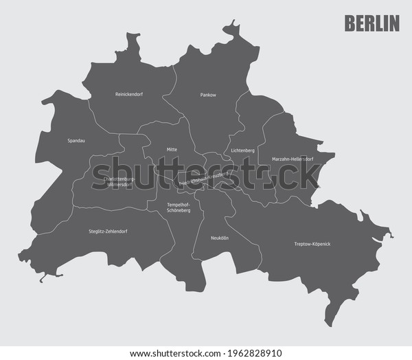 The Berlin city, isolated map divided in sectors\
with labels, Germany