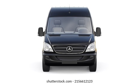 Berlin, Germany. April 28, 2022: Mercedes-Benz Sprinter. Black European Commercial Van Isolated On White Background. 3d Illustration.