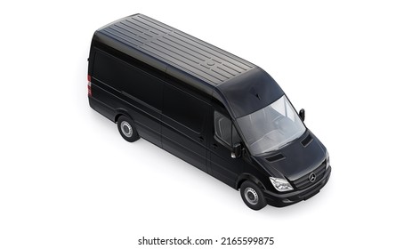 Berlin, Germany. April 28, 2022: Mercedes-Benz Sprinter. Black European Commercial Van Isolated On White Background. 3d Illustration.