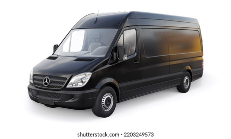 Berlin, Germany. April 28, 2022: Mercedes-Benz Sprinter. Black European Commercial Van Isolated On White Background. 3d Illustration.