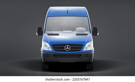 Berlin, Germany. April 28, 2022: Mercedes-Benz Sprinter. Blue European Commercial Van Isolated On Black Background. 3d Illustration.