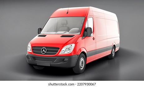 Berlin, Germany. April 28, 2022: Mercedes-Benz Sprinter. European Commercial Van Isolated On Black Background. 3d Illustration.