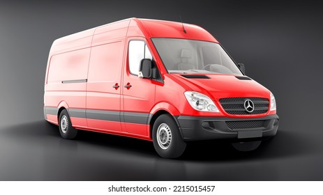 Berlin, Germany. April 28, 2022: Mercedes-Benz Sprinter. European Commercial Van Isolated On Black Background. 3d Illustration.