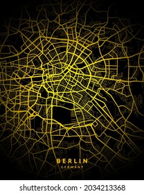 Berlin, Germany City Map Style Gold - Berlin City Map Poster Wall Art Home Decor - Berlin City Gold Map
