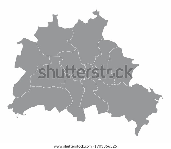 The Berlin isolated map divided in administrative\
areas, Germany