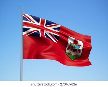 Bermuda 3d flag floating in the wind with a blue sky background