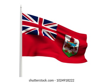 Bermuda flag floating in the wind with a White sky background. 3D illustration.