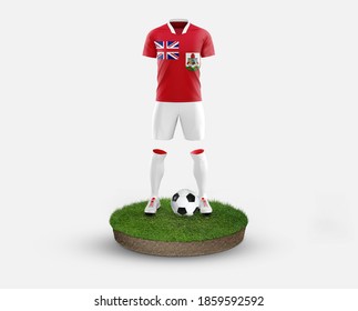 Bermuda Soccer Player Standing On Football Grass, Wearing A National Flag Uniform. Football Concept. 3D Rendering.