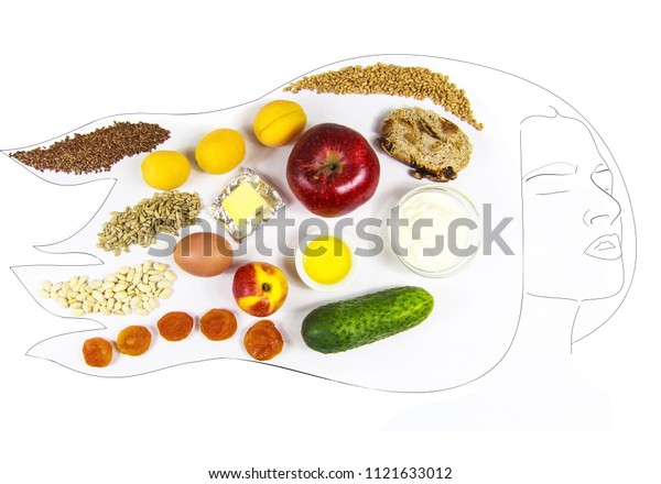 Best Food Strong Hair Strong Healthy Stock Illustration 1121633012