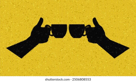 The best friends logo illustration shows 2 people drinking coffee together, using a mosaic effect. - Powered by Shutterstock