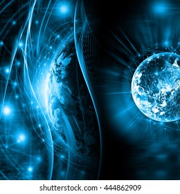 Best Internet Concept of global business. Globe, glowing lines on technological background. Electronics, Wi-Fi, rays, symbols Internet, television, mobile and satellite communicationsblue blur - Shutterstock ID 444862909