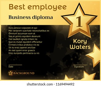 Best Monthly Employee Business Diploma Recognition Award Template. Best Employee Certificate, Honorary Banner With Golden Star Illustration