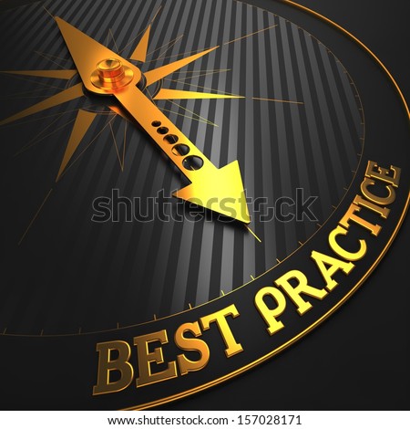 Best Practice - Business Background. Golden Compass Needle on a Black Field Pointing to the Word "Best Practice". 3D Render.
