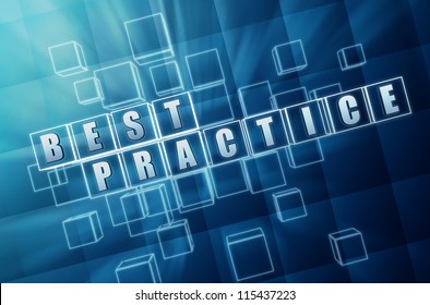 Best Practice Text In 3d Blue Glass Cubes, Business Concept