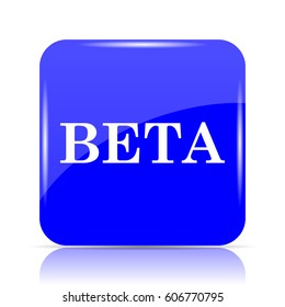 Beta icon, blue website button on white background.