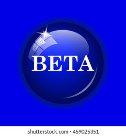Beta icon. Internet button on blue background. 