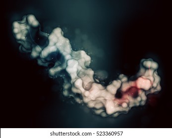 Beta-amyloid (Abeta) peptide, 3D rendering. Major component of plaques found in Alzheimer's disease. Cartoon representation combined with semi-transparent surfaces.