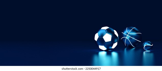 betting gambling neon soccer football basketball tennis balls banner 3d render 3d rendering illustration 
