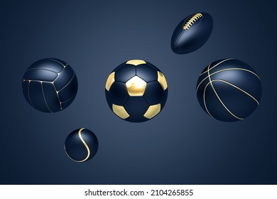 betting gambling  soccer football basketball tennis volleyball balls banner 3d render 3d rendering illustration 