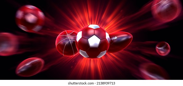 Betting Gambling  Soccer Football Basketball Tennis Balls Banner 3d Render 3d Rendering Illustration 