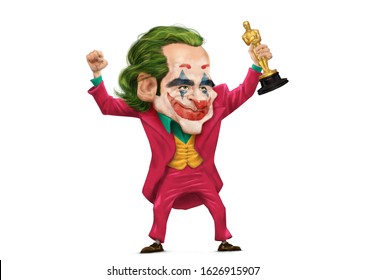 BEVERLY HILLS, CALIFORNIA - February 10, 2020: Joaquin Phoenix Wins Oscar Award For Best Actor As The Joker