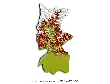 Bhojpur District-Nepal Map, Shaded Relief Map Of Bhojpur District-Nepal. 3D Render Physical Map.