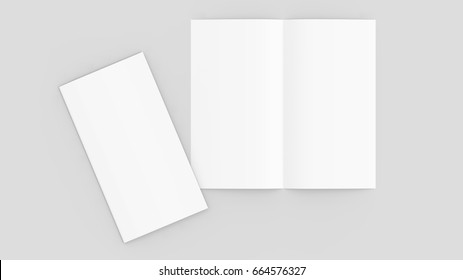 Bi Fold Brochure Mock Up Isolated On Soft Gray Background. 3D Illustrating