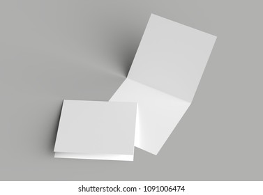 Bi Fold Square Brochure Or Invitation Mock Up Isolated On Gray Background. 3D Illustration