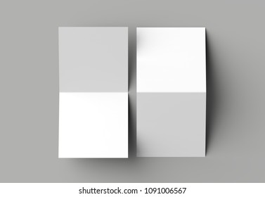 Bi Fold Square Brochure Or Invitation Mock Up Isolated On Gray Background. 3D Illustration