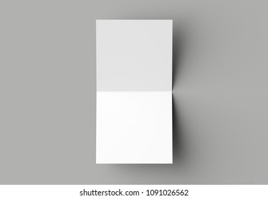 Bi Fold Square Brochure Or Invitation Mock Up Isolated On Gray Background. 3D Illustration