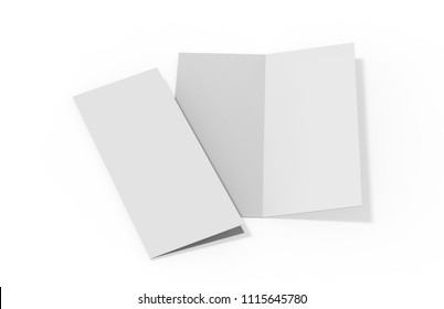 Bi Fold Or Vertical Half Fold Brochure Mock Up On Isolated White Background, 3d Illustration